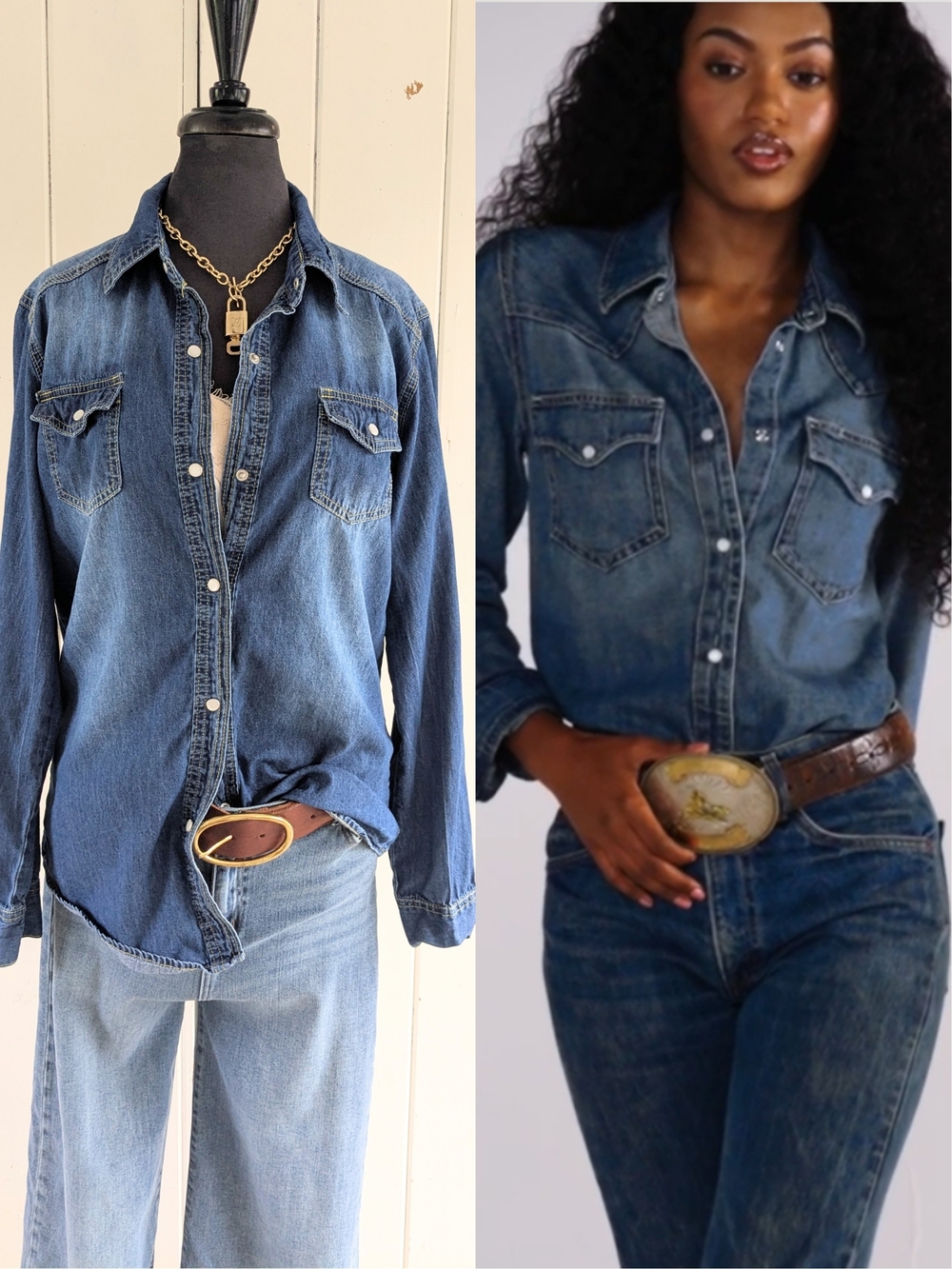 Denim Pearl Snap Classic Denim Shirt